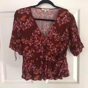 Maroon floral wrap top